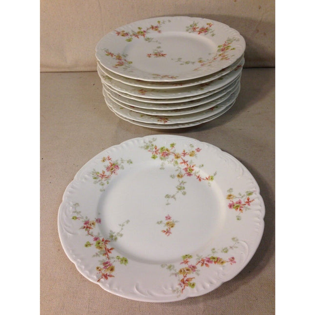 Antique Limoges Theodore Haviland Dresden Rose Porcelain Dinner Plates 9" Set