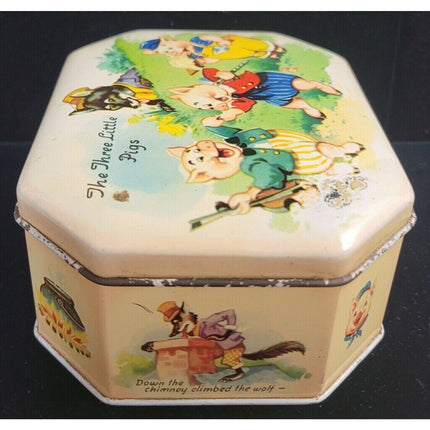 Vintage 1946 Litho Three Little Pigs Candy Tin with Lid – Metal Box Co., England