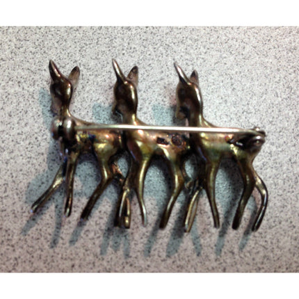 Vintage Sterling Silver "Three Deer in a Row" Brooch – 925 Pin