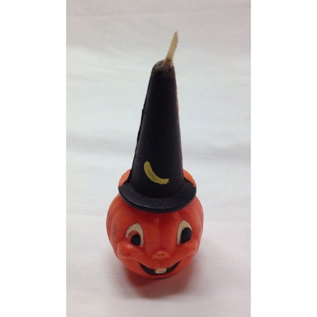 Vintage 1960s Gurley Halloween Pumpkin Candle – 4.5" w/ Original Base Label