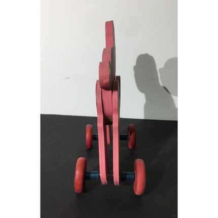 Vintage 1920s–30s Wooden Toy Dog on Wheels – Early Pull Toy