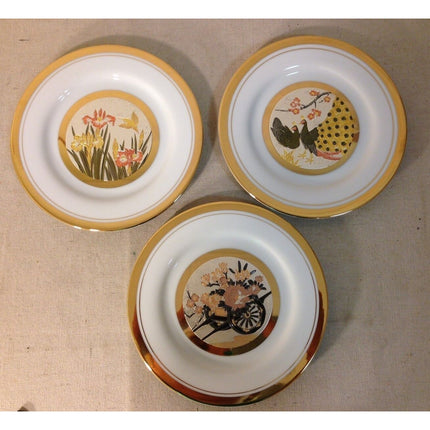 Vintage Group of 3 Chokin Art 6 1/2" Metal Engraved Plates in Original Boxes