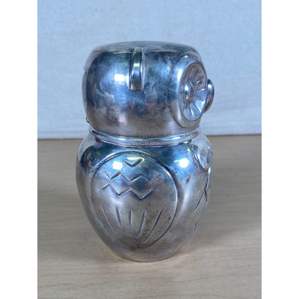 1968 Raimond Silverplate Owl Still Bank – 5 1/2" Tall – Vintage Coin Bank