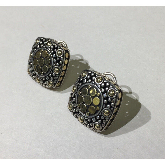 John Hardy 925 Sterling Silver & 18K Gold Dot Earrings with Box