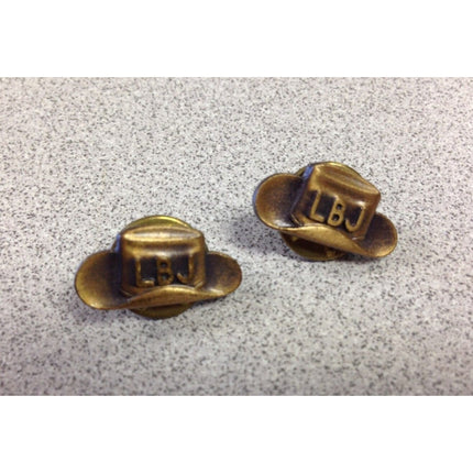 Vintage Set of 2 Brass LBJ – Lyndon B. Johnson Cowboy Hat Pinback Buttons