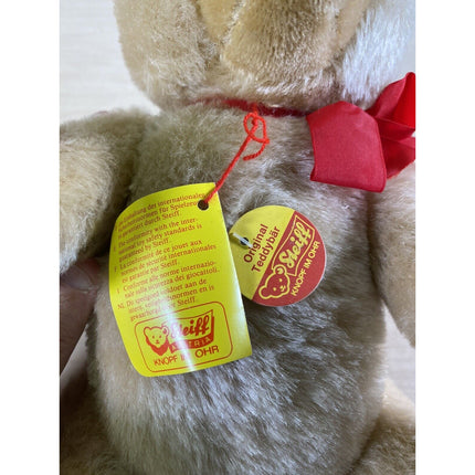 Steiff #0201/36 Original Teddy Bear – 9" Plush with Bow, Tag & Button