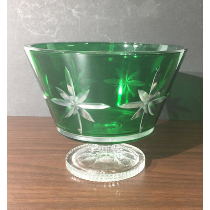 Waterford Marquis Green Glass Footed Bowl Czech Republic w/ Labels 6.75”