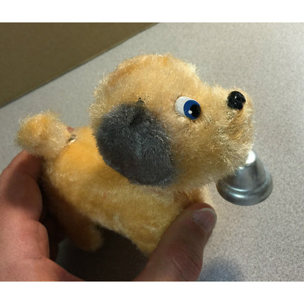 Vintage Japan Bell Ringer Pup Windup Toy 1950s–60s Working Tan & Gray