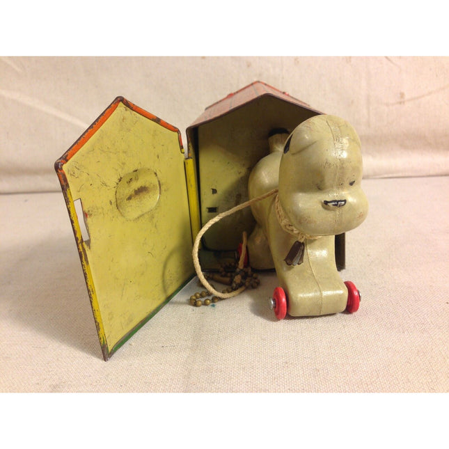 Vintage Pooch The Pop-Out Pup Tin Litho Toy Dog Pops Out 5"