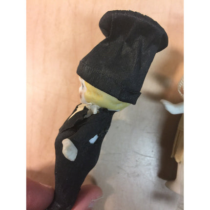 Vintage 1930s Bisque Bride & Groom 4.5" Dolls Crêpe Paper Clothes, Moveable Arms