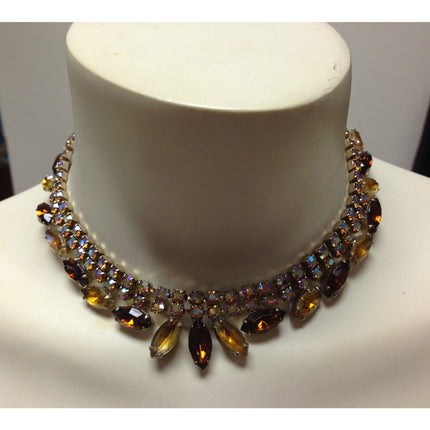 Beautiful Vintage Yellow & Amber Rhinestone Necklace