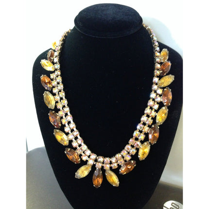 Beautiful Vintage Yellow & Amber Rhinestone Necklace