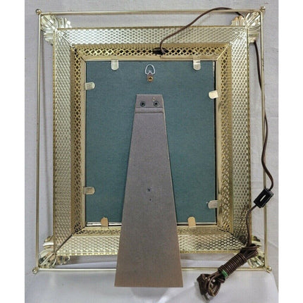 3D Jesus & Mary Hologram Light-Up Shadow Box Picture Brass Tone Metal Frame