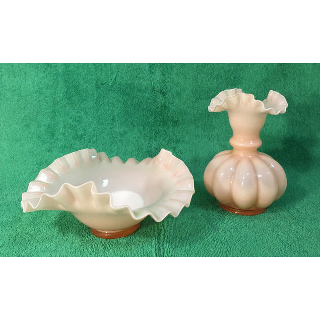 1940’s Pink Fenton Vase and Candy Dish – Vintage Glass Pair