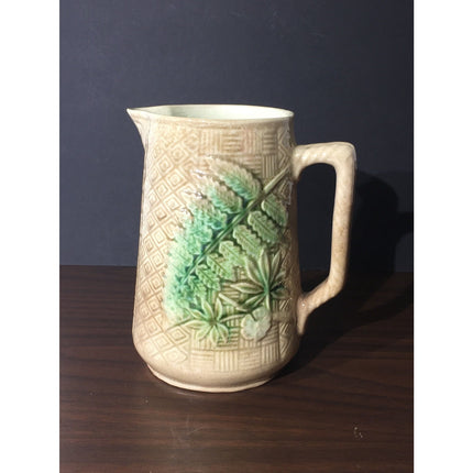 Antique Majolica Leaf Pitcher – Early 1900s Pottery – Brown & Green
