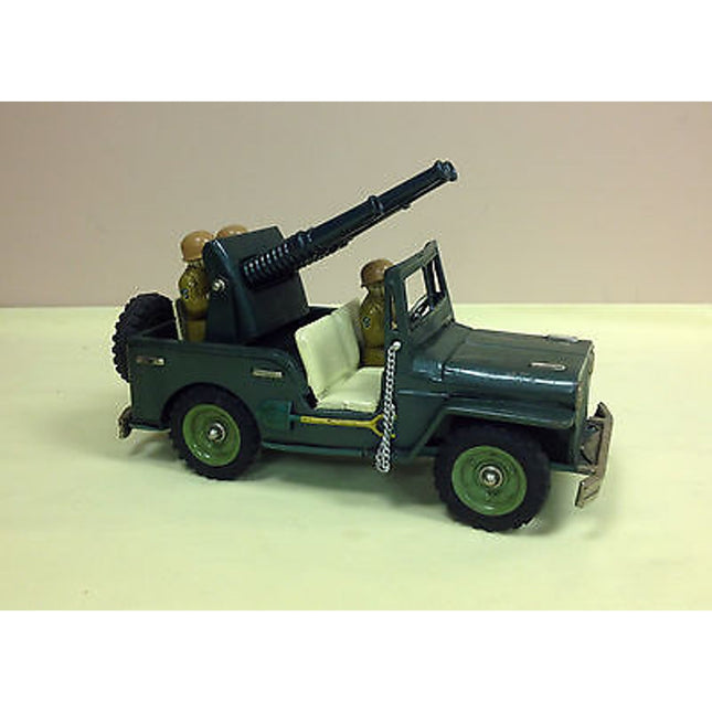 Vintage 1950s Japan Friction Anti Aircraft Jeep Tin Toy