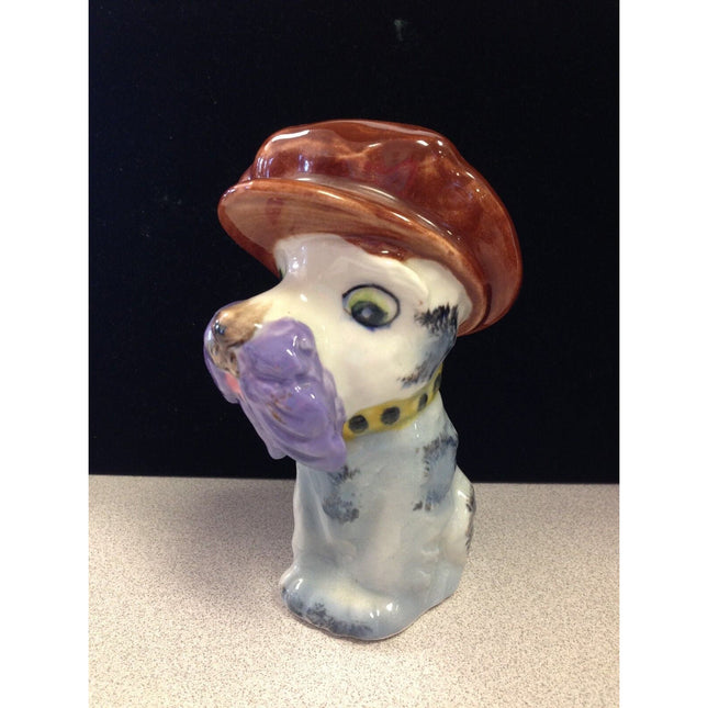 Occupied Japan Enesco Porcelain Dog Planter Puppy Figurine Pageboy Hat 5.25"