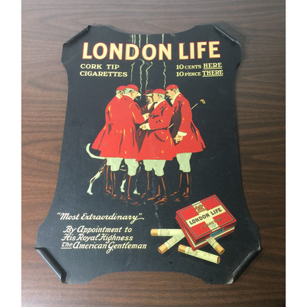 Early 1900s London Life Cigarettes Tin Advertising Sign – Extremely Rare Version