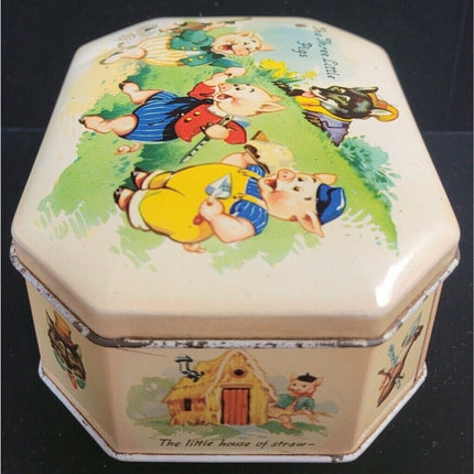 Vintage 1946 Litho Three Little Pigs Candy Tin with Lid – Metal Box Co., England
