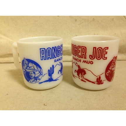 Vintage Hazel Atlas Ranger Joe Milk Glass Child’s Mugs Set of 2 – Red & Blue