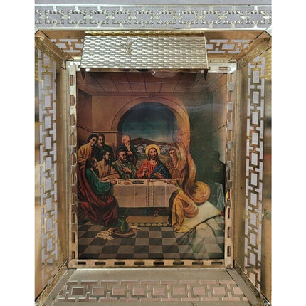 3D Last Supper Hologram Light-Up Shadow Box Picture Brass Tone Metal Frame
