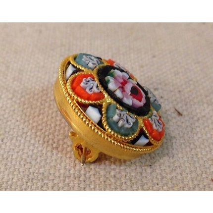 Vintage Italian Micro Mosaic Floral Round Pin / Brooch