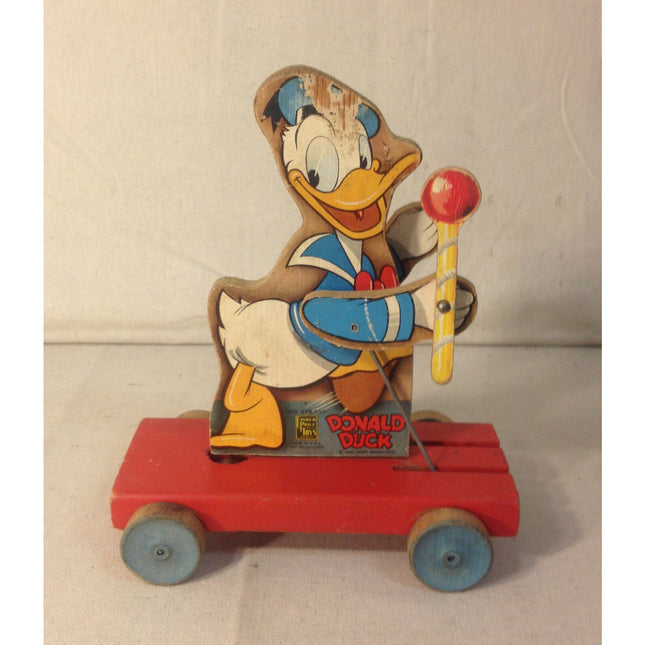 Vintage Fisher Price Donald Duck Drum Major Pull Toy #432-532 Working 8.5"