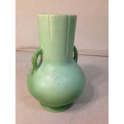 Vintage Weller Green Floral Vase – Double Handles 6.75" Mid-Century Pottery