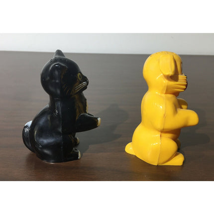 Vintage F&F Cat & Dog Salt & Pepper Shakers Plastic w/ Stoppers