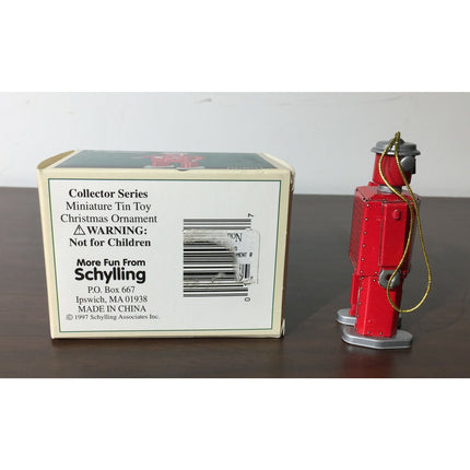 2 Schylling Tin Toy Ornaments – Robot & Ocean Liner (1997 Reproduction) w/ Boxes