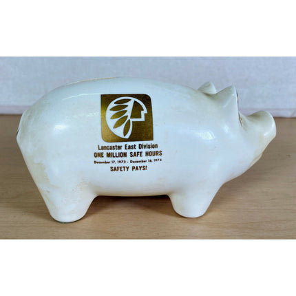 VTG Buntingware Pig Bank Lancaster East Division Cream Ceramic w/ Gold Overlay