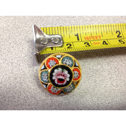 Vintage Italian Micro Mosaic Floral Round Pin / Brooch