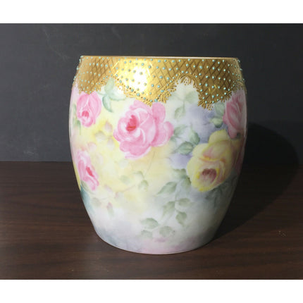 T&V Limoges France Hand Painted Porcelain Bowl Vase – Floral w/ Gold Trim