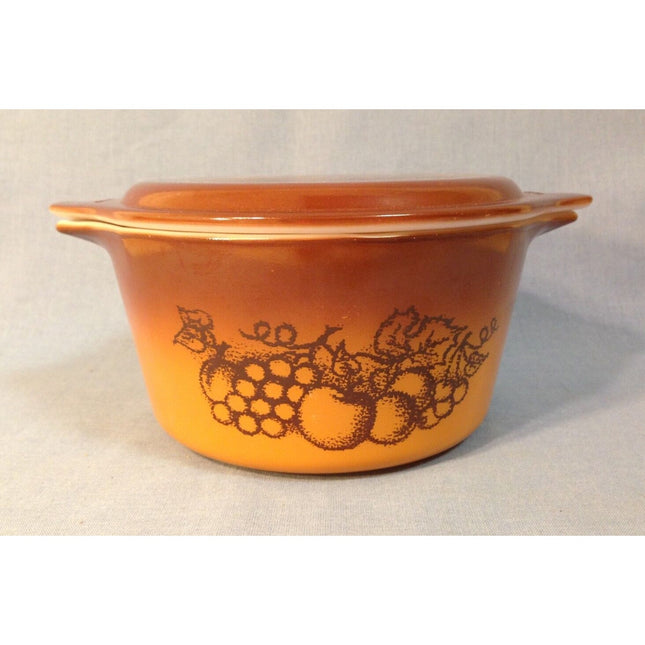 Vintage Pyrex 1 Quart Old Orchard Casserole Dish with Colored Lid