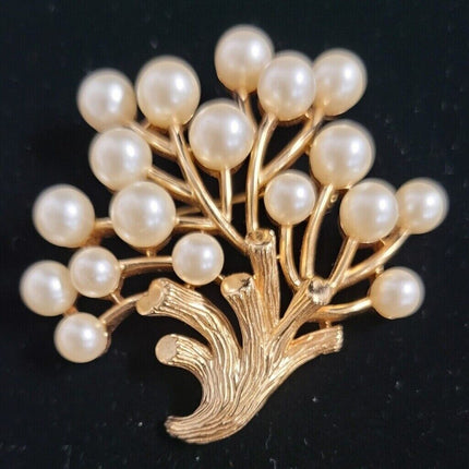 Vintage Crown Signed Trifari Gold Tone Tree of Pearls Brooch