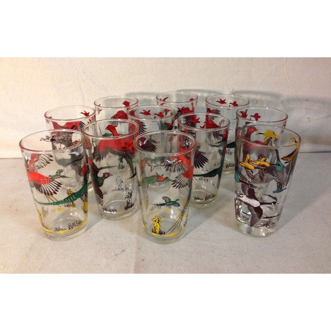 Vintage Hazel Atlas Wild Birds Glass Tumblers Set of 11 – Pheasants & Geese
