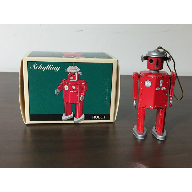2 Schylling Tin Toy Ornaments – Robot & Ocean Liner (1997 Reproduction) w/ Boxes