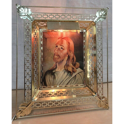 3D Last Supper Hologram Light-Up Shadow Box Picture Brass Tone Metal Frame