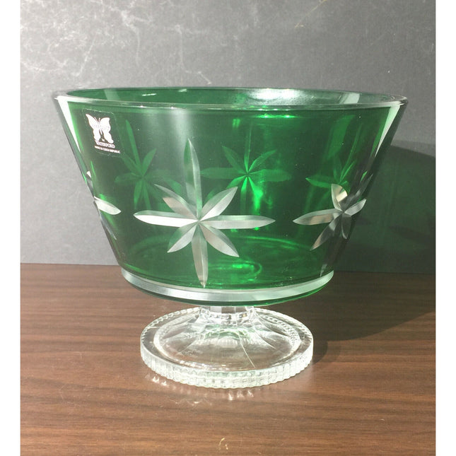 Waterford Marquis Green Glass Footed Bowl Czech Republic with Labels