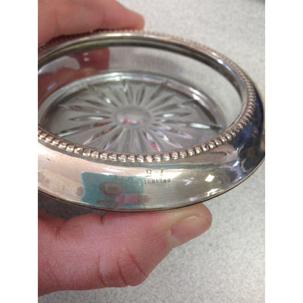 Vintage B.I. Sterling Silver Coasters Surrounding Crystal Bases – Set of 3