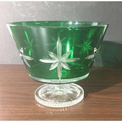 Waterford Marquis Green Glass Footed Bowl Czech Republic w/ Labels 6.75”