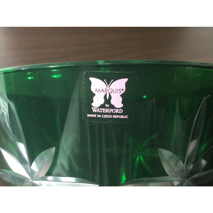 Waterford Marquis Green Glass Footed Bowl Czech Republic w/ Labels 6.75”