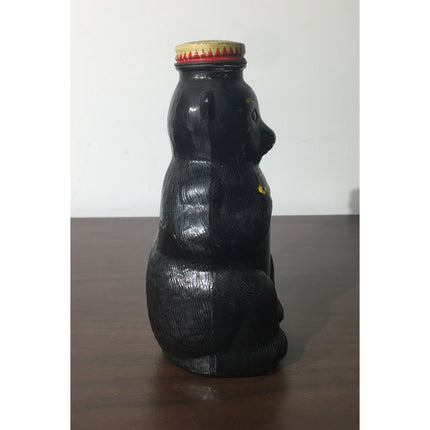 Vintage Snow Crest Bear Bank Bottle Painted Glass w/ Cap