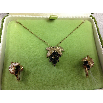 VTG De Curtis 14K Gold Filled Red Berry Necklace, Screw Back Earrings Set w/ Box