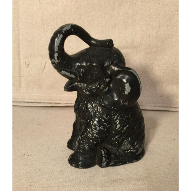 1936 Vanio Elephant Still Bank – Pot Metal Black w/ Green Base Coin Bank