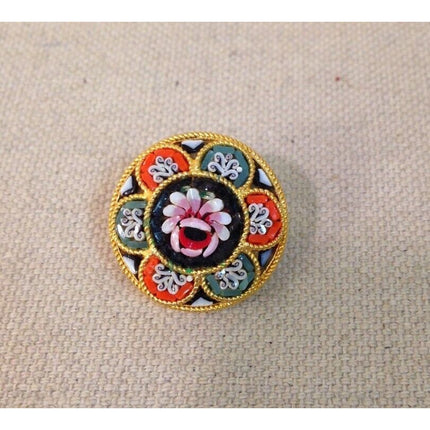 Vintage Italian Micro Mosaic Floral Round Pin / Brooch