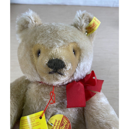 Steiff #0201/36 Original Teddy Bear – 9" Plush with Bow, Tag & Button