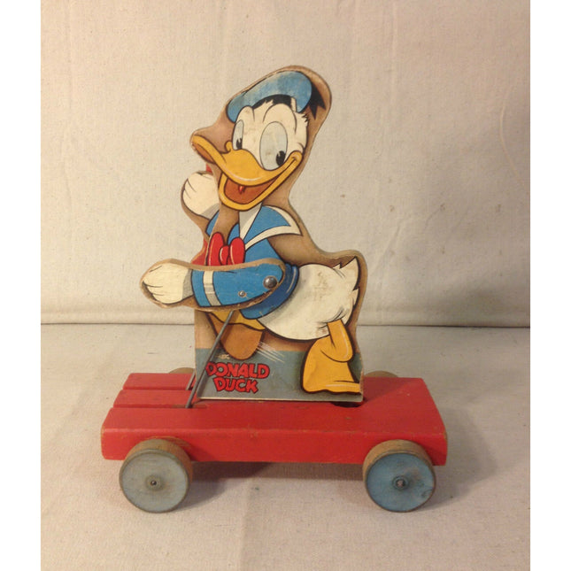 Vintage Fisher Price Donald Duck Drum Major Pull Toy #432-532 Working 8.5"