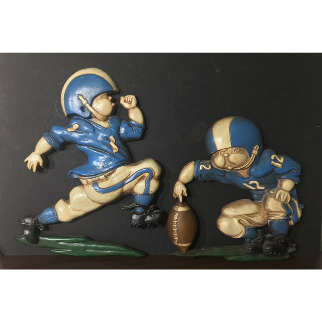 1976 Homco Football Metal Wall Plaques – Vintage Sports Decor (Set of 2)