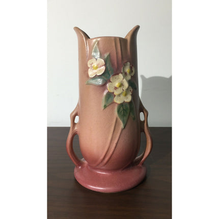 Vintage Roseville Pottery Mock Orange Vase #982-8 White Rose